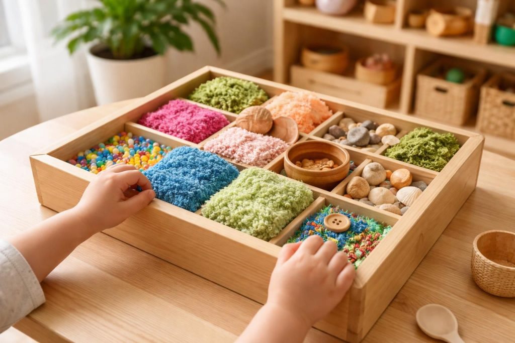 apprenez à créer facilement un bac sensoriel montessori chez vous pour stimuler les sens et l'éveil de votre enfant avec des matériaux simples et naturels.